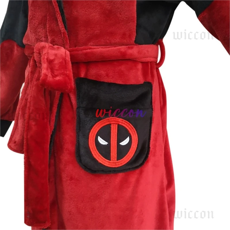 Movie Dead3pool Bathrobe Cosplay Costume Adult Unisex Flannel Hooded Pajamas Halloween Deadpool Cosplay Costume Sleepwear Robe