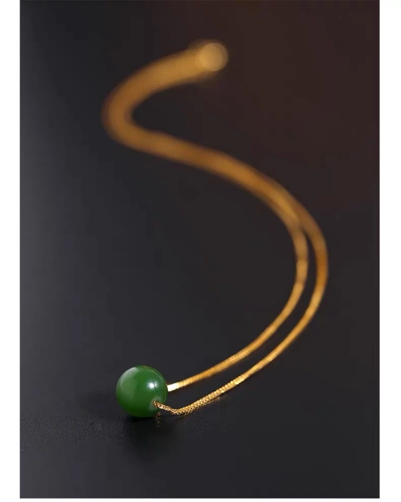 

Real 18K gold natural Hotan Jade necklace AU750 noble and elegant lady boutique banquet anniversary original jewelry Gift DC1032