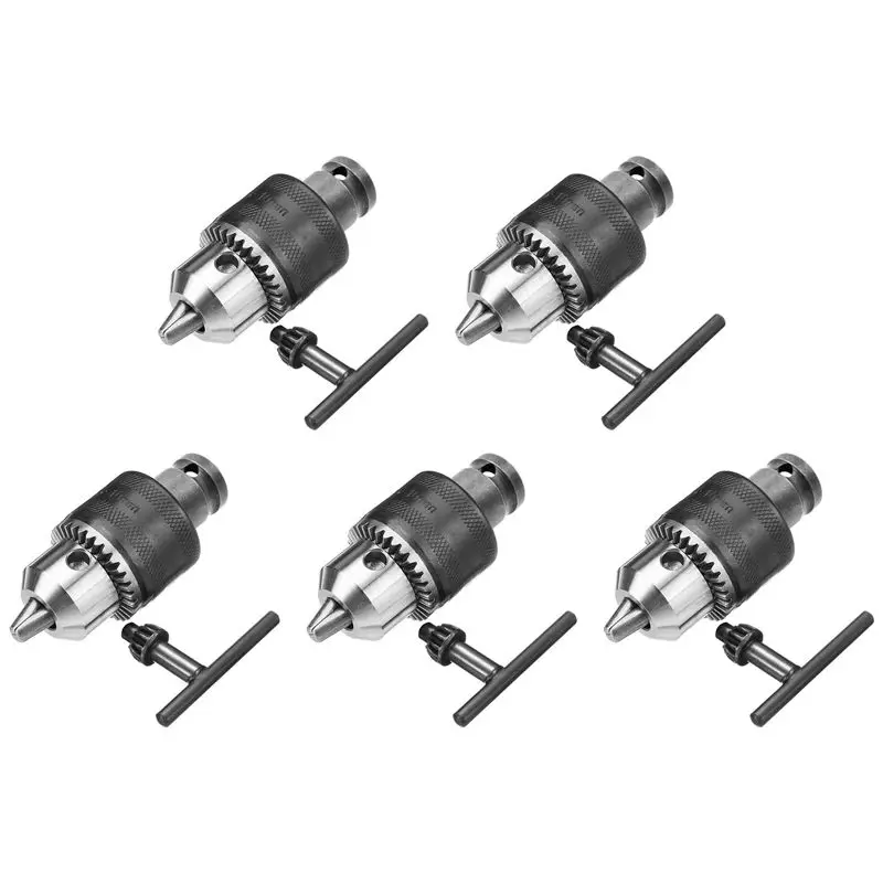 ABCA-5Set 1.5-10Mm 1/16 Inch - 3/8 Inch Capacity Key Drill Chuck Wrench Converter 1/2 Inch Socket Square Female Adapter