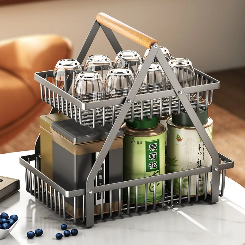 

Новая серо-голубая двухъярусная корзина для хранения овощей и фруктов на кухонной столешнице, переносная подставка для фруктов