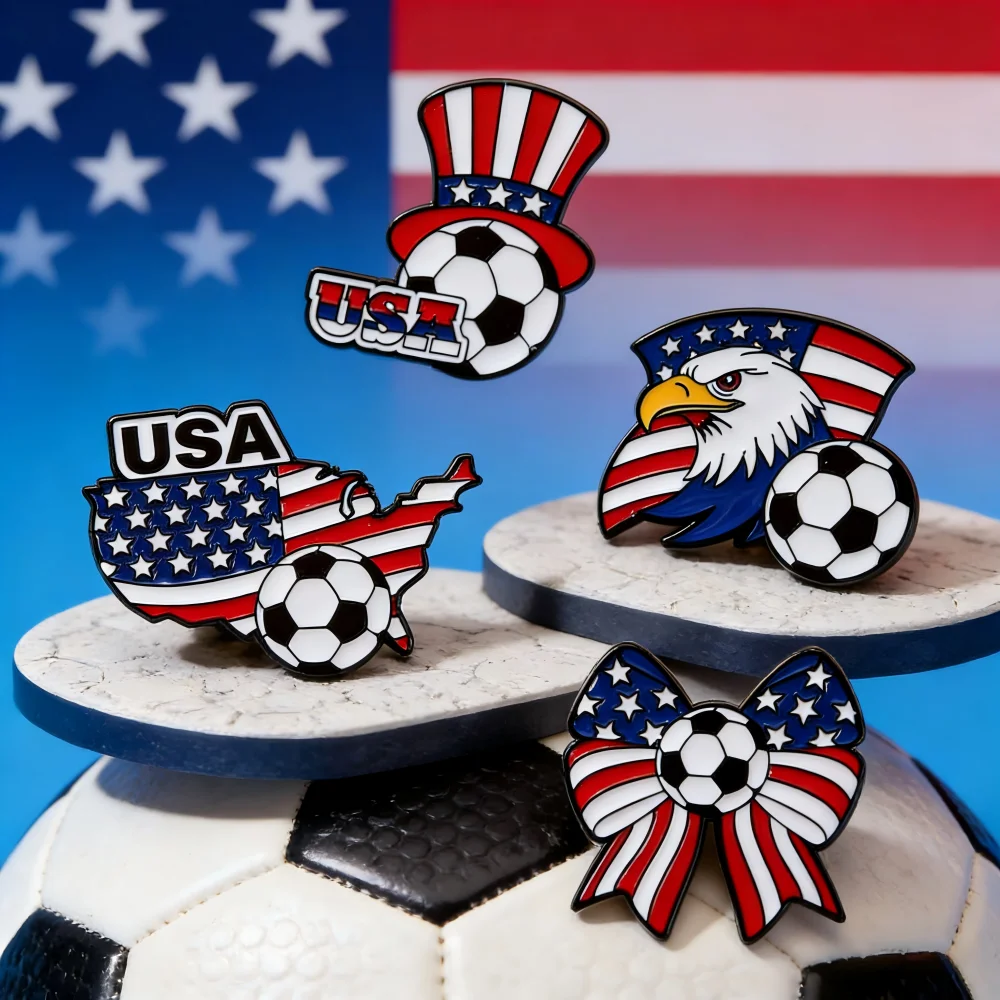 USB Flag Canada Mexico Football Metal Pin Badge Zinc Alloy Enamel Brooch Fan Collection Gift DIY Decoration Materials Backpack