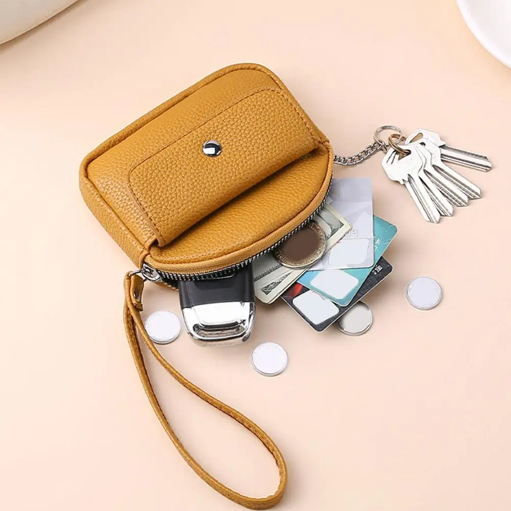 Solid Color Zipper Wallet Retro With Wrist Lanyard Handheld Wallet Korean Style Coin Purse Zero Wallet Clutch Earphone Pouch