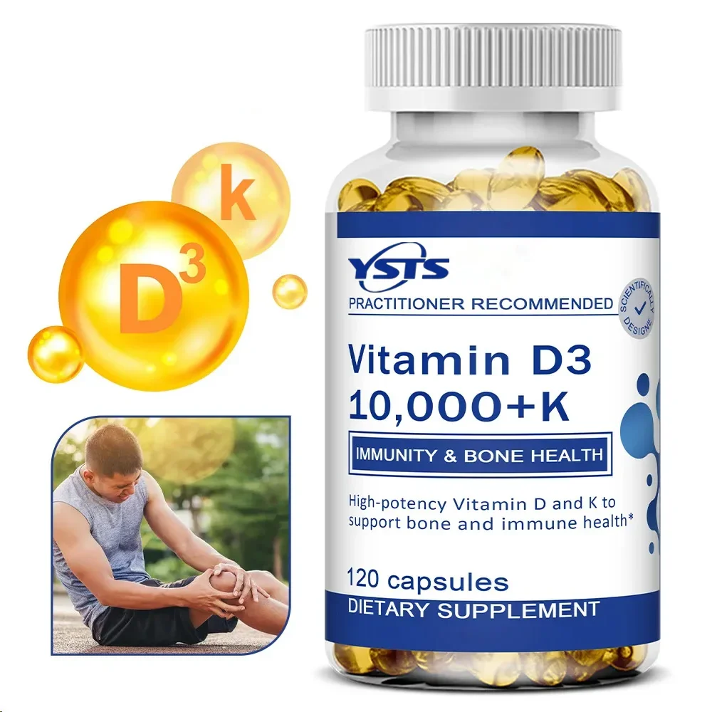 Vitamin D3 + K, Vegan Vitamin D 10,000iu with Mk7 Vitamin K for Bone & Immune Support Supplement - Non-GMO, 120 Softgels