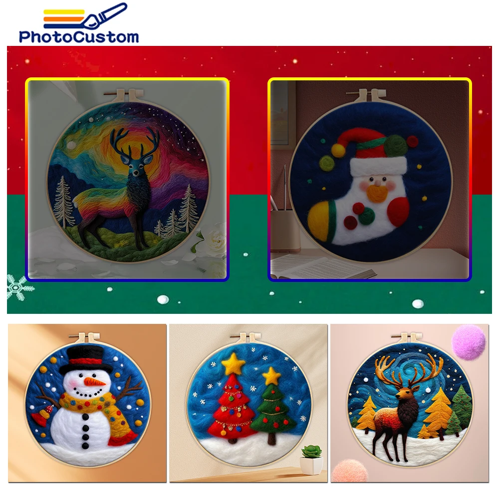 

PhotoCusom 20x20cm Needle Felting Kit Christmas Picture Painting Wool Felting Kit Needle Felting DIY Gift Needle Felting Making