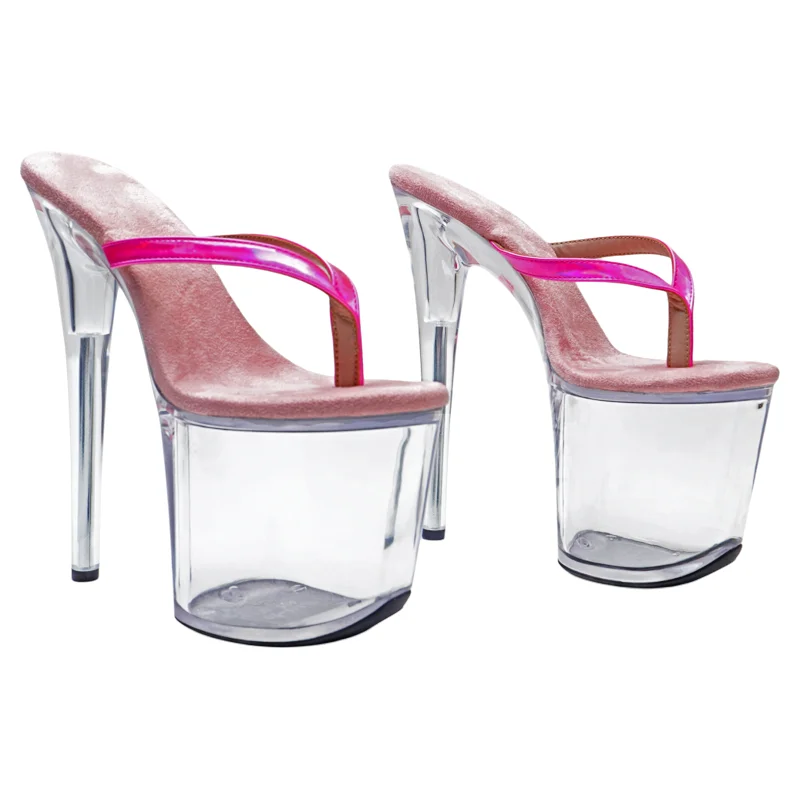 Sepatu Hak Tinggi Platform Transparan Leecabe 8 Inci/20cm dengan Bagian Atas PU Mengkilap, Sandal Pesta, Sepatu Pole Dancing
