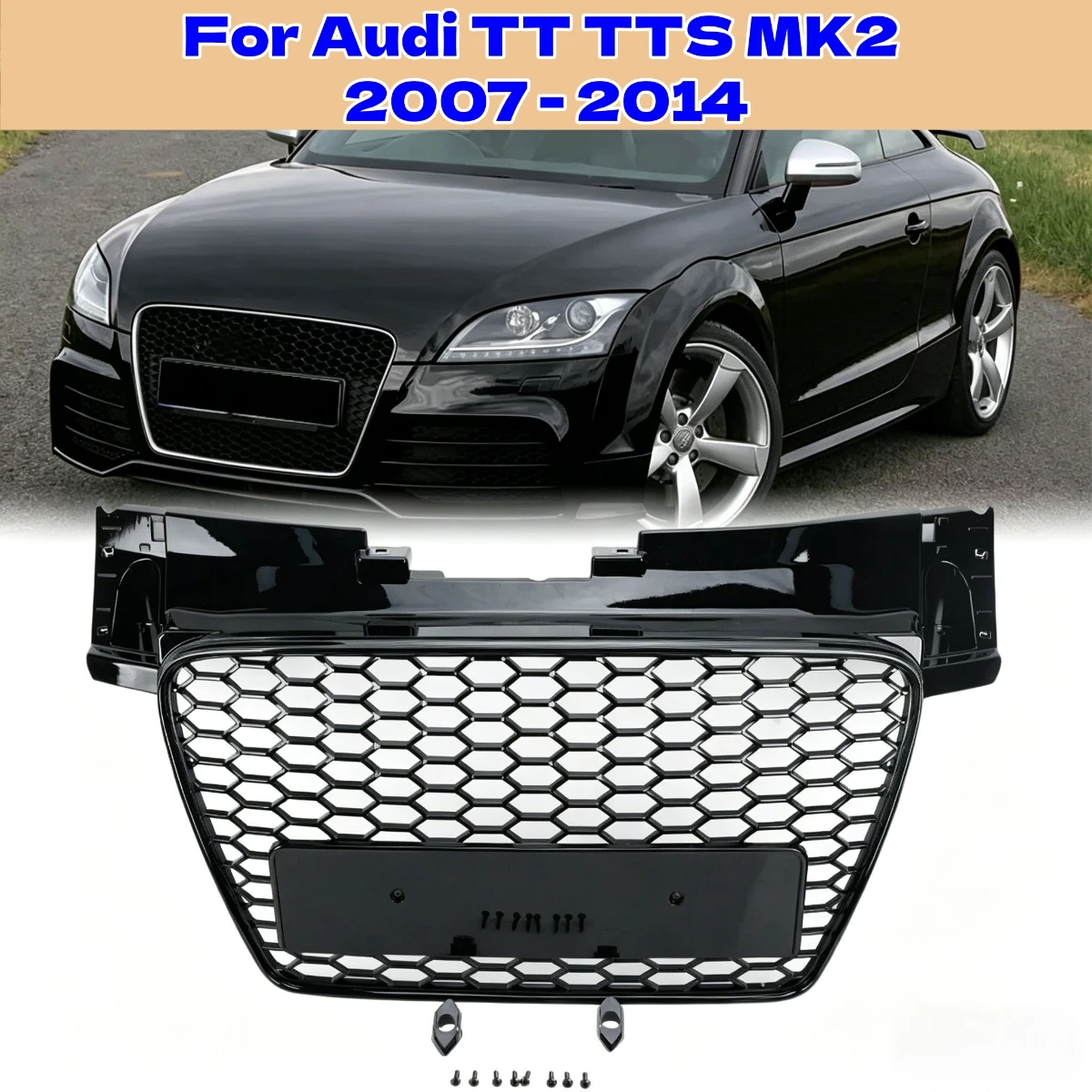 Für Audi TT TTS MK2 2007-2014 Auto Frontstoßstange Mittelgrill Hochglanz Schwarz Ersatz Mesh Racing Grills Zubehör 8J0853651A Teile