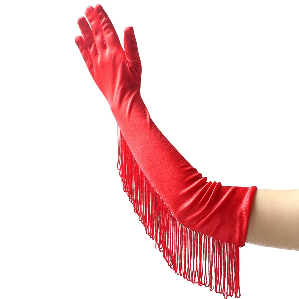 Costume Musical Lady Long Gloves Fashion Stretch Fringe Tassel Gloves Tassel Stage Dance Mittens Halloween Party