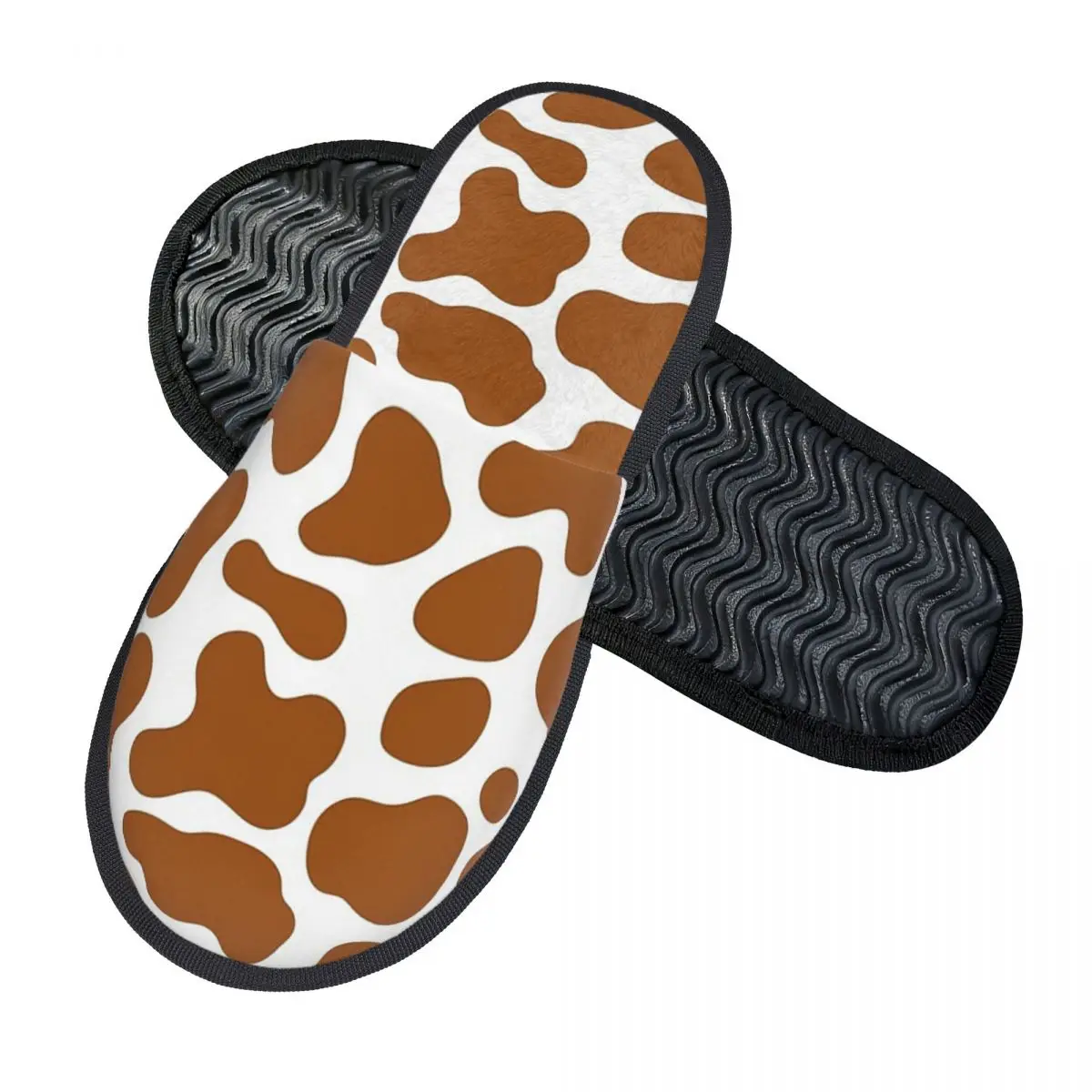 Custom Cow Brown Spots Cute Cow Skin Pattern Slippers Memory Foam Warm Soft Women House Slipper Indoor Fluffy Shoes