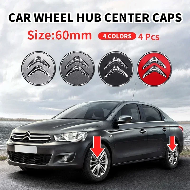 4pcs 60mm ศูนย์ล้อรถ Caps สัญลักษณ์สําหรับ Citroen C2 C3 C4 C5 C1 C6 Berling Xsara Picasso Saxo แคคตัส DS3 DS4 DS6 อุปกรณ์เสริม