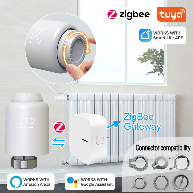 Tuya-コネクテッドホーム用サーモスタットバルブ,Wi-Fi,Zigbeeサーモスタット,AlexaおよびGoogleHomeと互換性があります