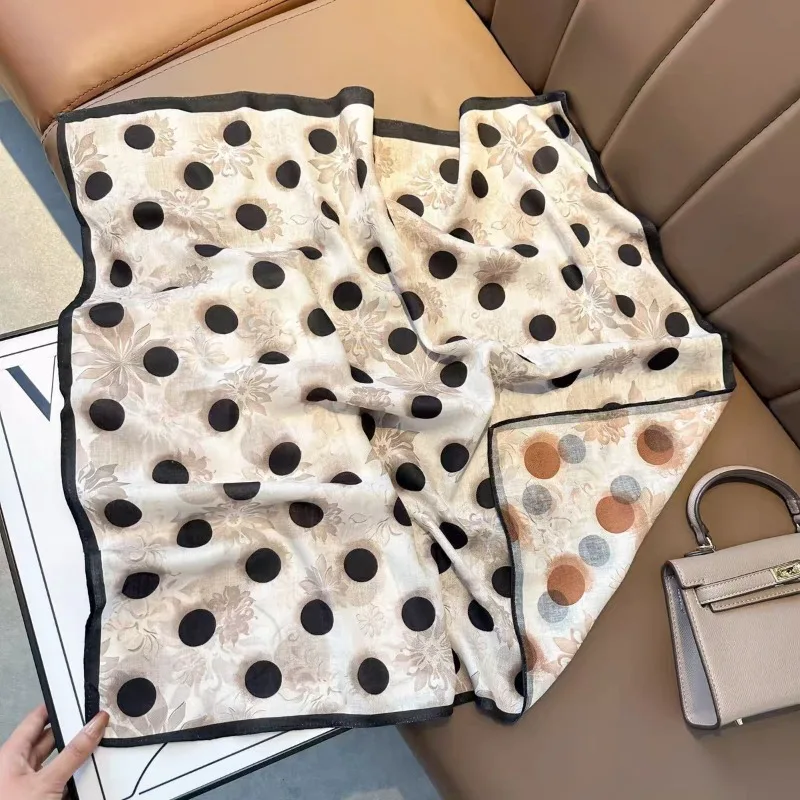 90 Square Scarf Double Sided Contrast Color Velvet Feel Polka Dot Floral Scarf Women Versatile Shawl for Spring Autumn