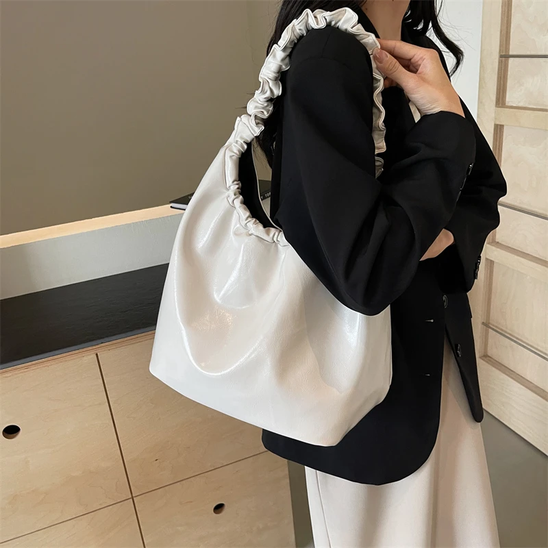 LEFTSIDE Design Big PU Leather Shoulder Bags for Women 2024 Y2K Designer Korean Fashion Handbags and Purses Trend Underarm Bag