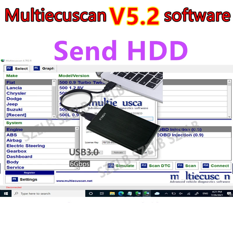 Neuester Multiecuscan V5.2 für Fiat, Chrysler, Dodge, Jeep, Suzuki Scanner-Software Kompatibel mit ELM327 Flachadapter + Unbegrenzte Installation