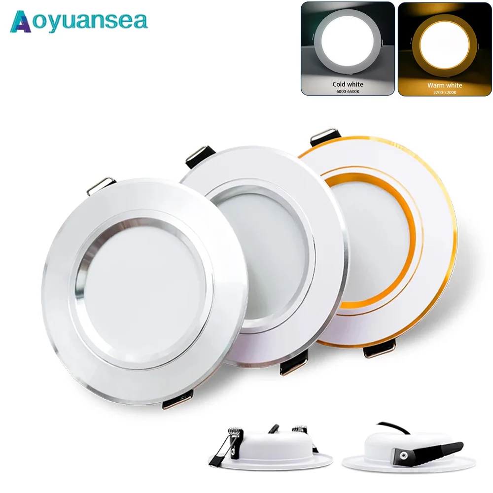 aoyuansea alto brilho led recesso lampada do teto downlight branco frio e quente ac 110v 220v 01