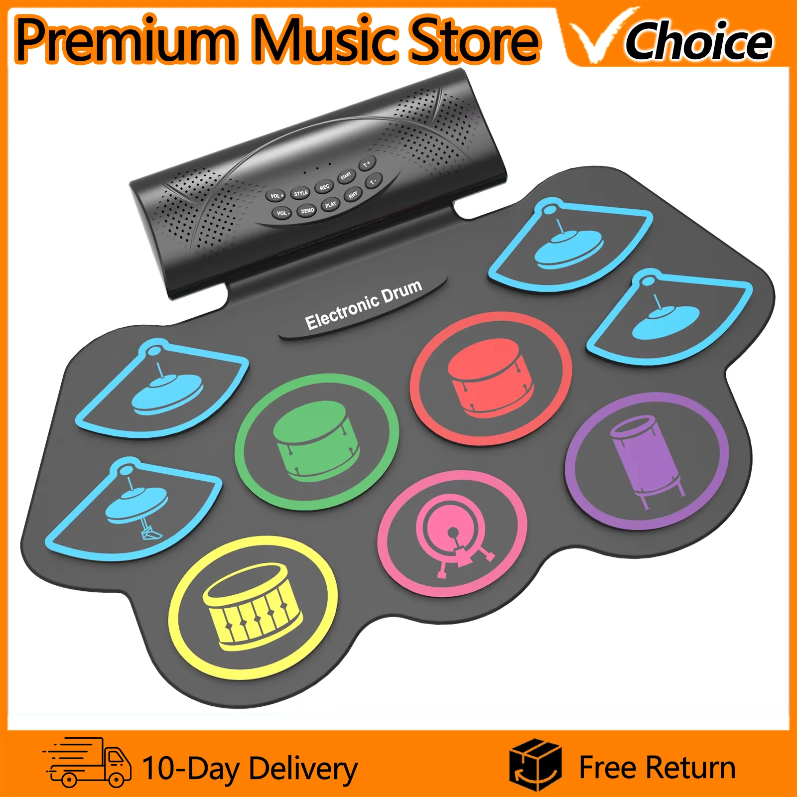 IRIN Portable Electronic Drum Kit Foldable Bluetooth MIDI Drum Pad with Dual Pedals Silent Headphone Practice Learning Recording