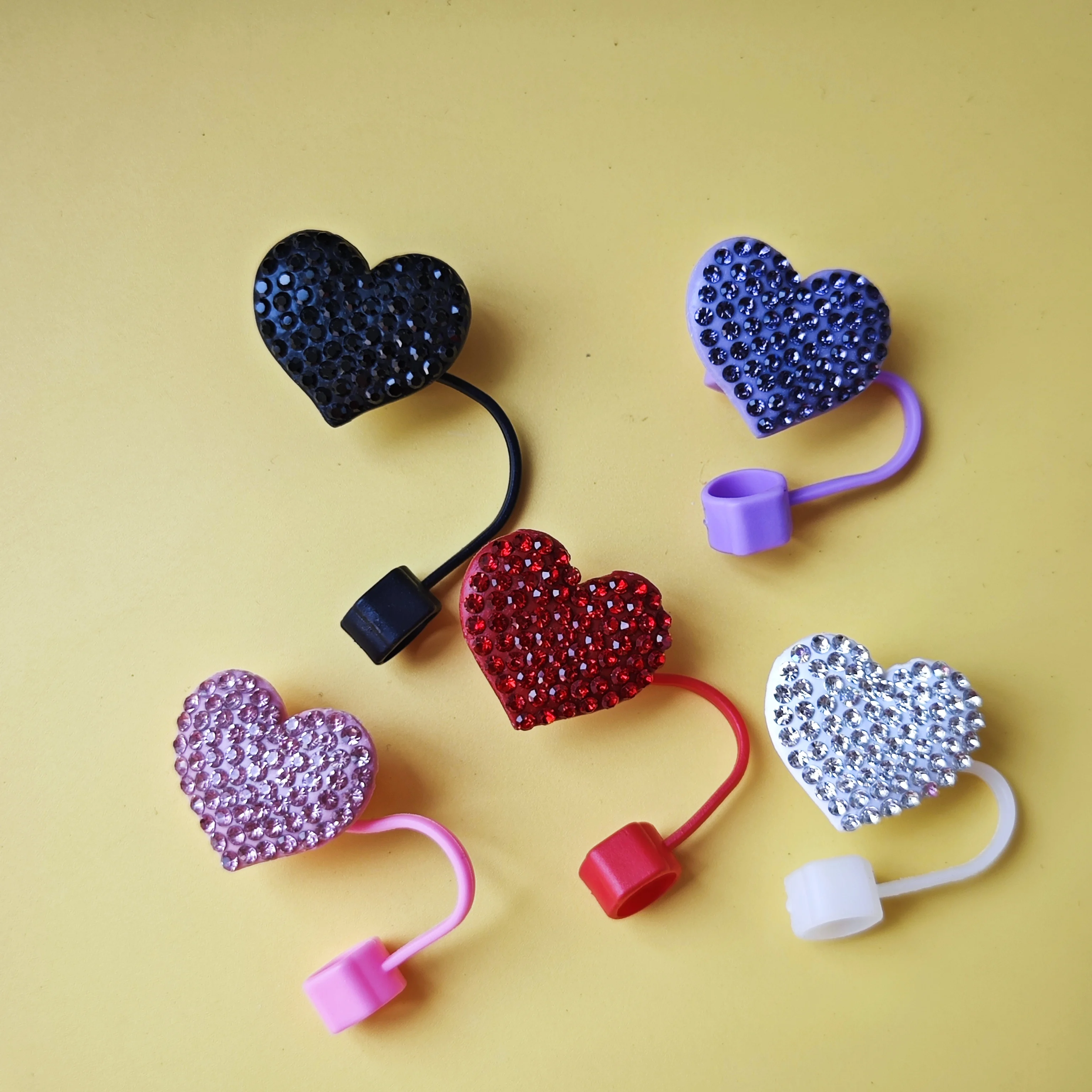 حافظة واقية جديدة لامعة من حجر الراين على شكل قلب من القش #3