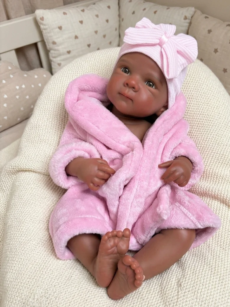 Full Silicone 18in Dark Skin Open Eyes Realistic Collectible Figure, Lifelike Handcrafted Display Model Doll for Art Collection