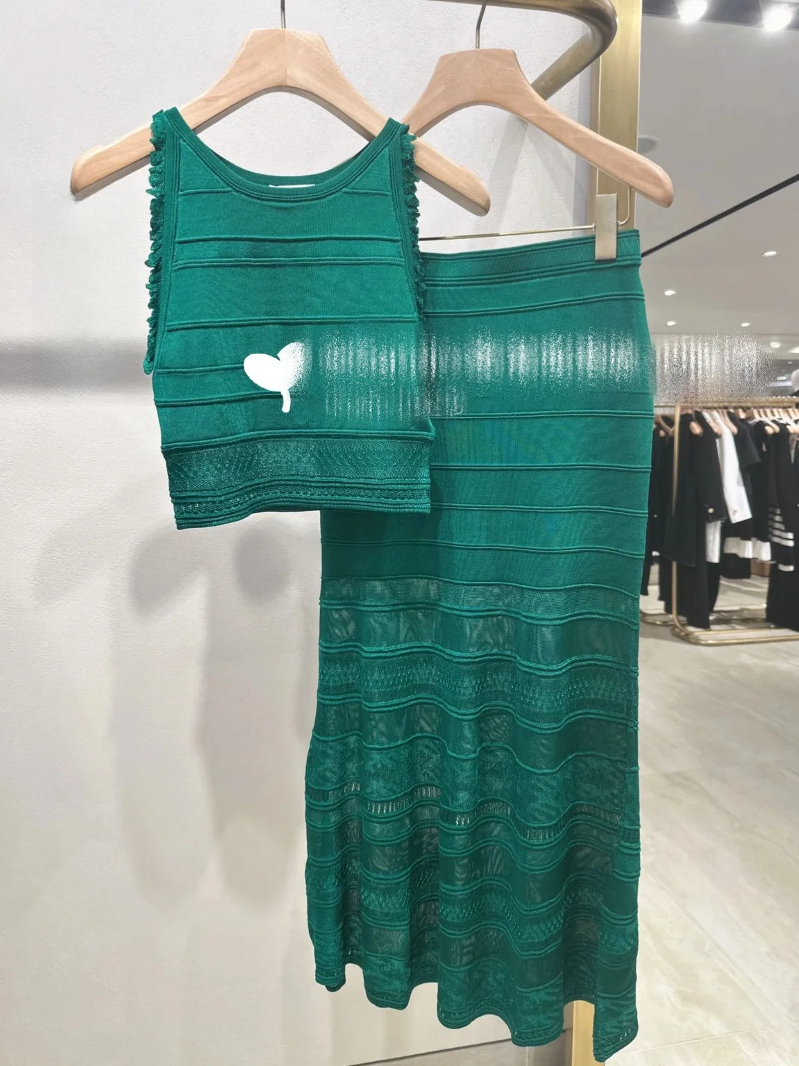 

Зеленый вязаный комплект: топ и юбка, женский модный ансамбль с круглым вырезом, короткими рукавами и длинными брюками, осенняя одежда для женщин