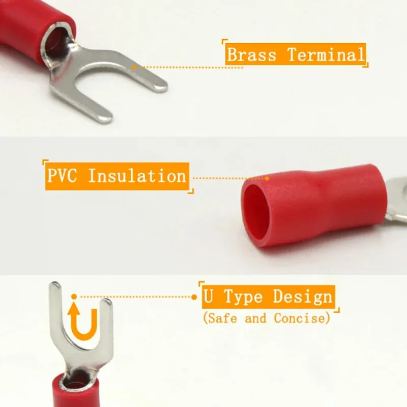Fork Type Wire Spring Terminal U Y PVC Insulate Ferrules SV Series Cold Press Cable End Crimp Terminal SV1.25-3 ~ SV5.5-6