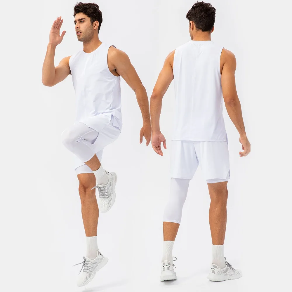2pcs White Men's One Leg Compression Pants Polyester Spandex Asymmetrical One Leg Single Leg Athletic Tight Side Pocket