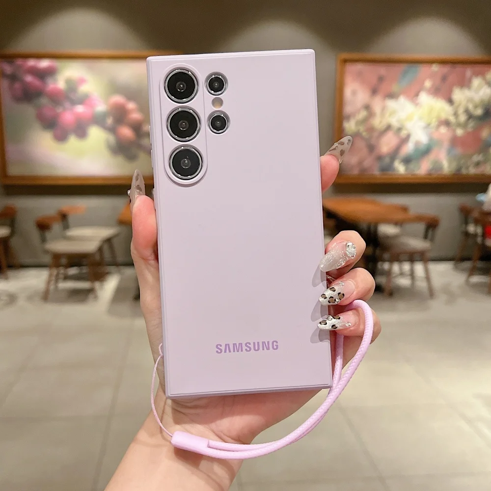 Original Wrist Strap Silicone Soft Case For Samsung S26 Ultra S24 S25 S23 Ultra Plus S25 FE Case Lens Protection Thickened Cover