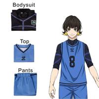 Anime Blue Lock Bachira Meguru Cosplay Costume Halloween Number 8 Blue Jumpsuit Tank Top Shorts Suit Football Club Sportswear