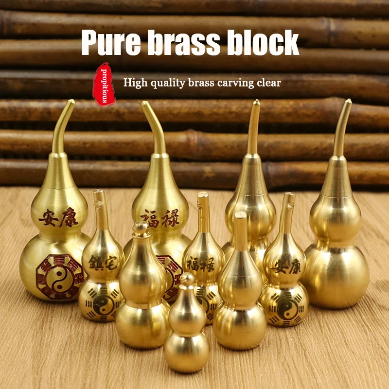 4.5cm Traditional Chinese Natural Feng Shui Brass Gourd Brass Mental Golden Wu Lou Health Enhance Luck Ornament Home Decor