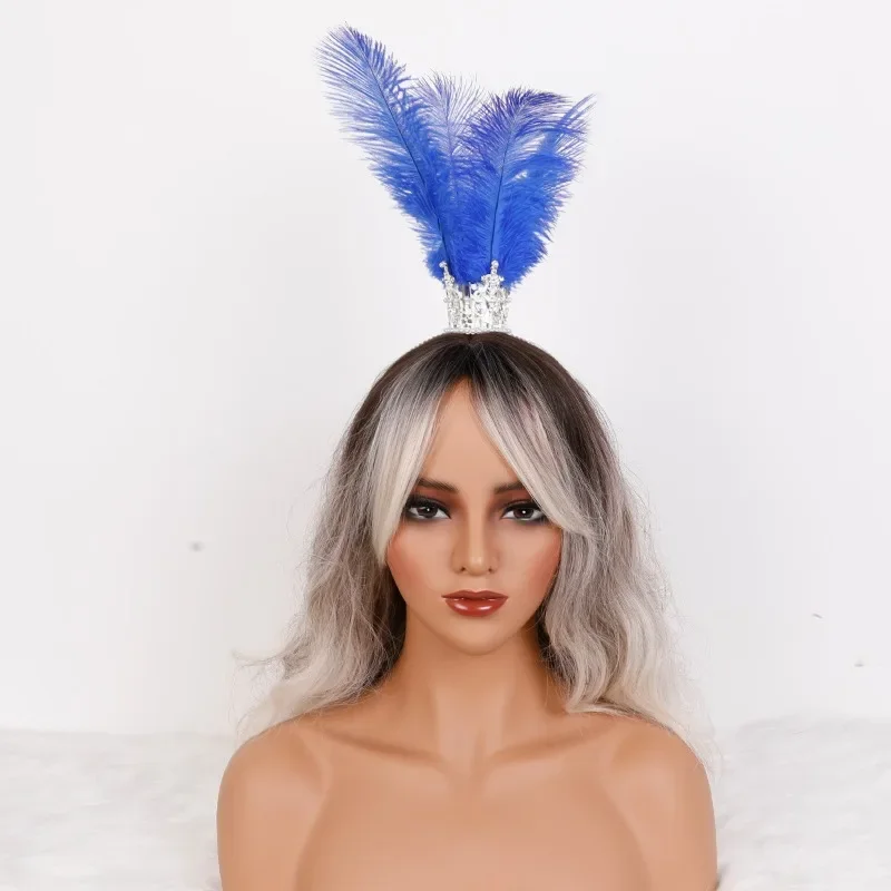 

Rhinestone Feather Crown Hair Band Headdress Women Headband Halloween Gothic Masquerade Carnival Elegant Party Accessory