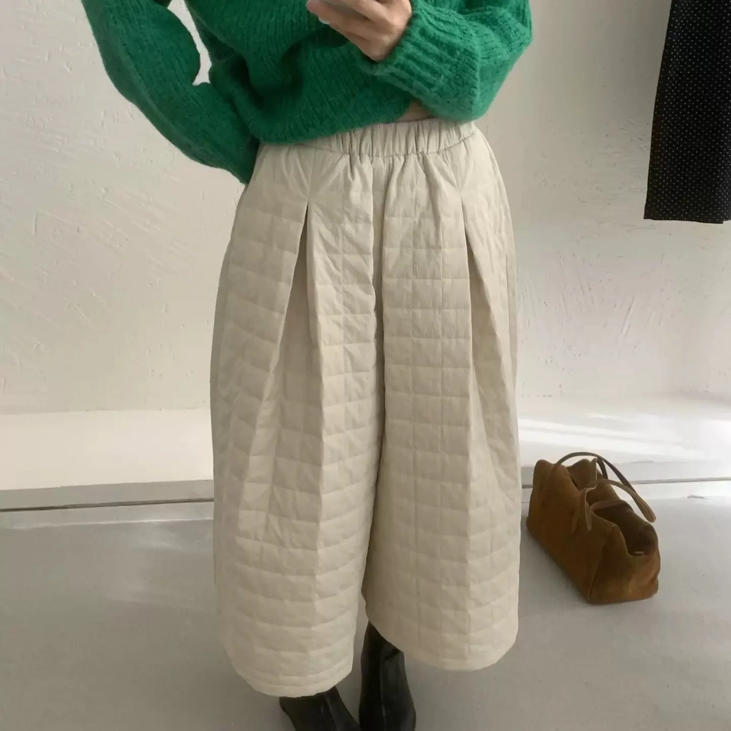 Damskie spodnie z szerokimi nogawkami, ocieplane, codzienne, luźny krój, wyszczuplające, długość 7 cali, koreański styl, wysoki stan, krój latarnia...