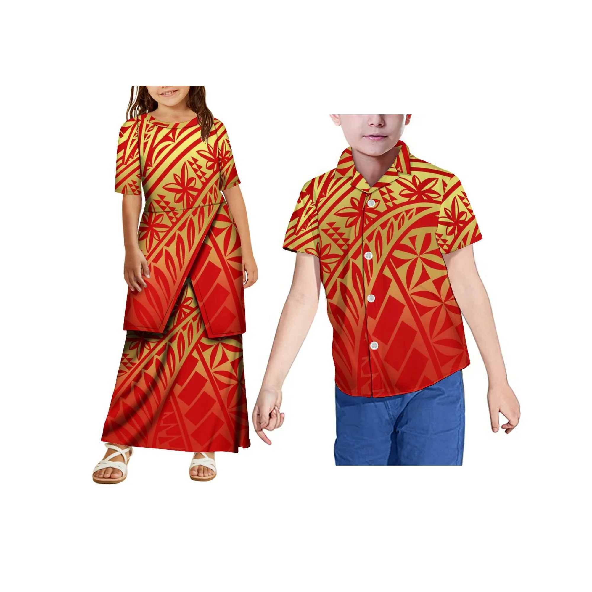 Polynesia Kinderkleid Mädchen Partykleid Kinderkleidung Sommer Neues Puleyasi Mädchen Kurzarm Blumenmädchenkleid