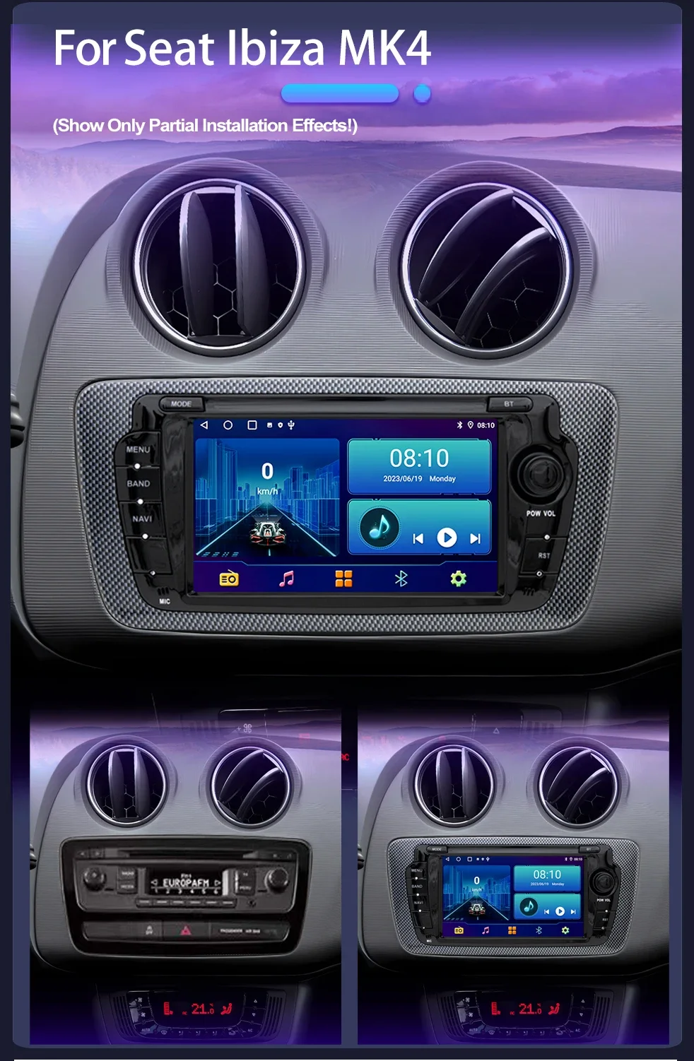 2Din dvd no dvd Android Car Radio Multimedia Player Wireless CarPlay Android Auto For Seat Ibiza 6j 2009 - 2013 Autoradio Stereo