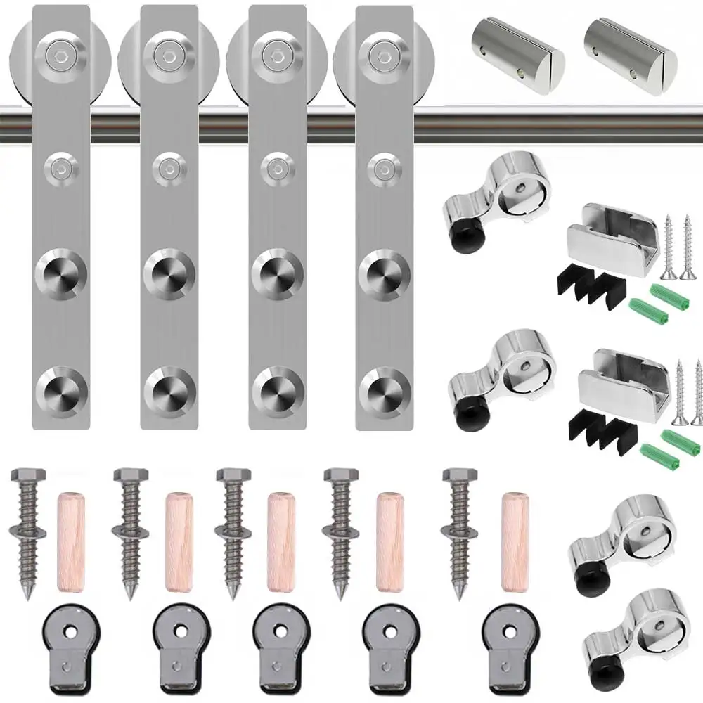 Imagem -06 - Deslizante Porta do Celeiro Hardware Dupla Porta Track Kit Silenciosamente Celeiro Sistema eu Forma para Porta de Vidro Suavemente Aço Inoxidável