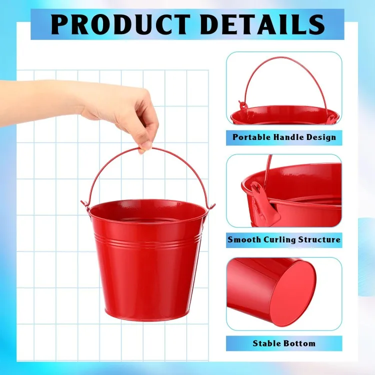 24 Pack Colored Metal Small Bucket with Handle 6 x 4.3 x 5 Inch Galvanized Bucket Pail Bulk for Ice Tin Can Classroom Craf