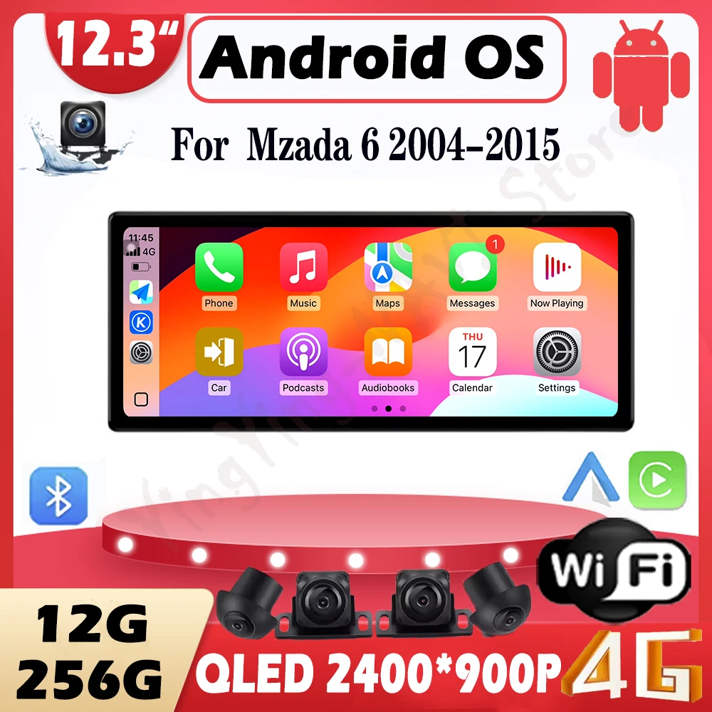 

Android 15 Auto для Mzada 6 2004-2015 Carplay автомобильный радиоприемник мультимедийный плеер стерео WIFI + 4G DSP QLED сенсорный экран