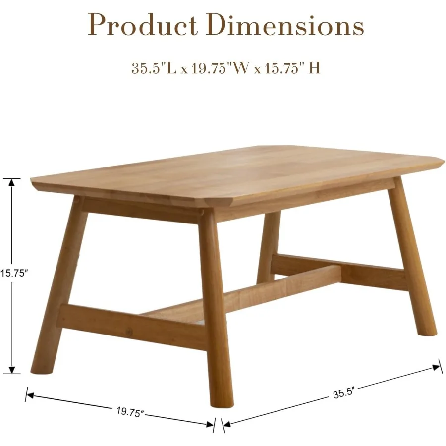 35.5 Rectangle Coffee Table for Living Room Bedroom, Solid Wood Legs, Natural Finish, Sturdy and Stylish Design