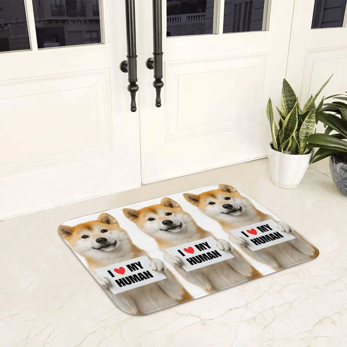 Cute Shiba Inu Dog With Signboard I Love My Human Non-slip Doormat Floor Mat Carpet Rug for Kitchen Entrance Balcony Footpad Mat