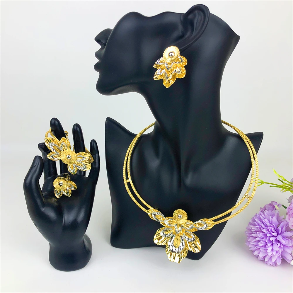 ESALE Brazilian Simple Style African Bride Light Weight Colorful Necklace Latest Luxury Jewelry Set For Women Party