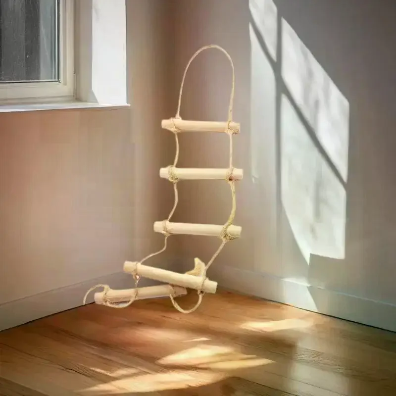 1Pcs Pet Toy Miniature Wooden Hemp Rope Hanging Ladder for Dollhouses, Gardening Scene Model Doll House Accessories