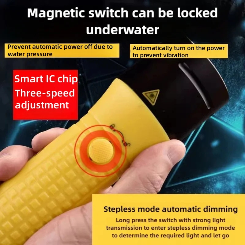 Powerful Diving Flashlight 800LM Rechargeable LED Torch Waterproof IPX8 Built-in Battery Submarine at Night Focus Long Lantern