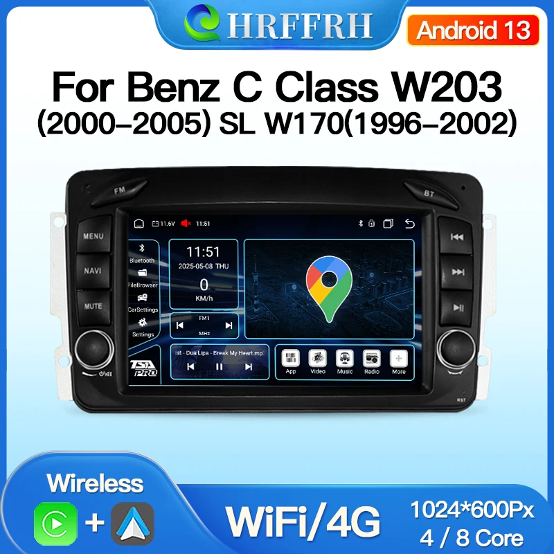 

Android For Mercedes Benz C Class W203 SLK W170 Car Radio Multimedia Carplay Auto GPS BT Player Screen Video 4G Wifi Navigation