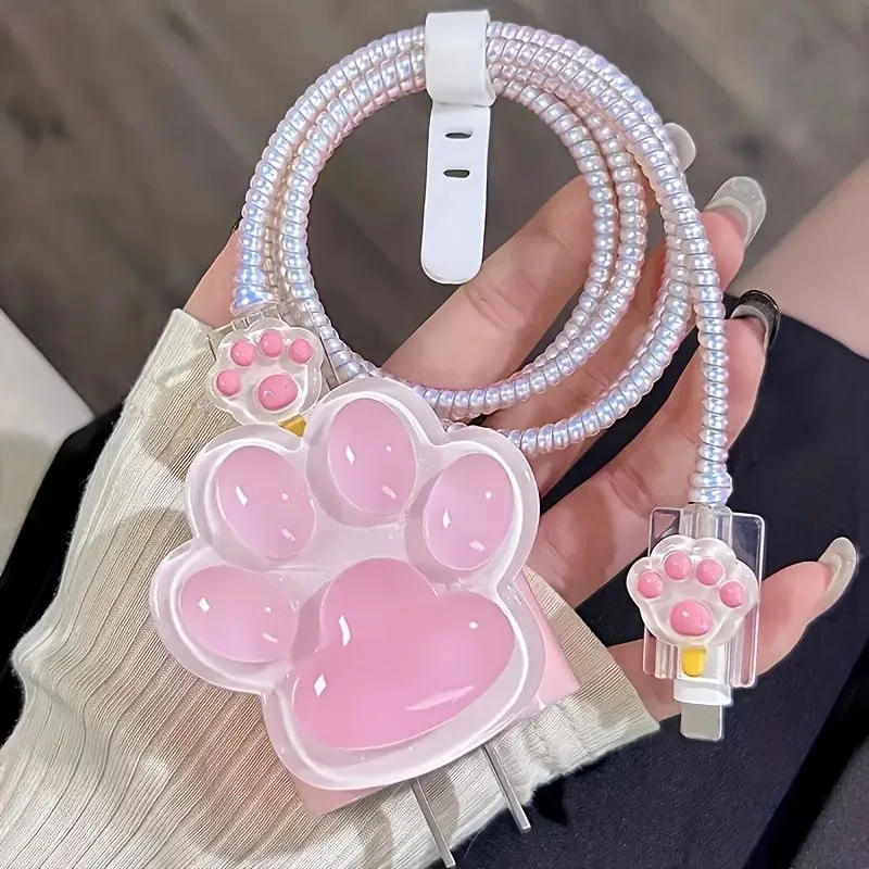 Cute Cat Paw Charger Cable Protector Cover For iPhone 18W 20W Original Charger Data Cord Winder Protective Rope Accessories
