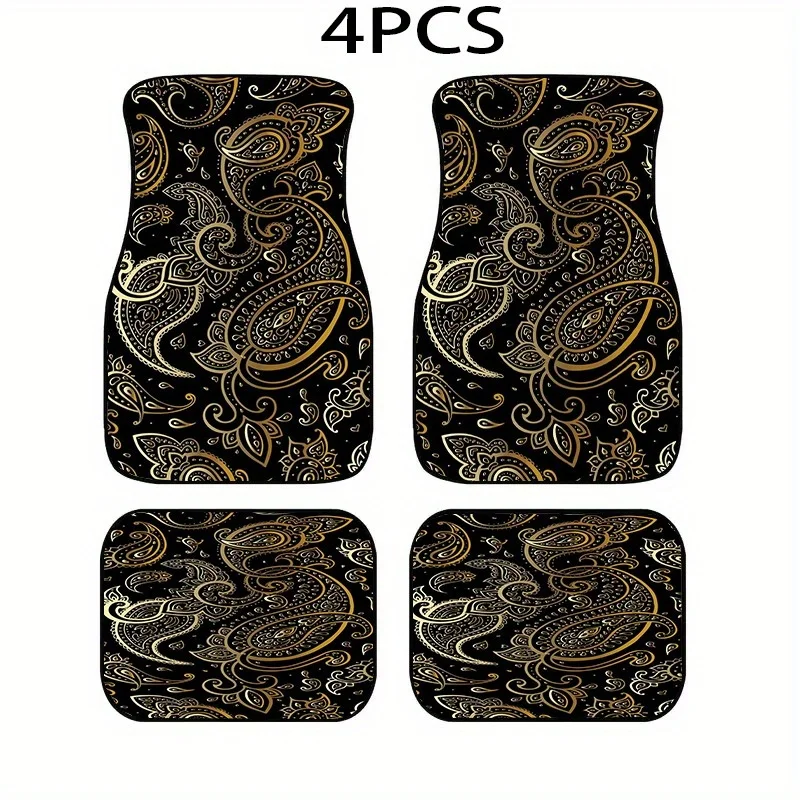 4pcs 2D Flat Paisley Pattern Car Floor Mats- Universal Compatibility, Durable Stylish Coverage, A Tasteful Upgrade For Car Inter