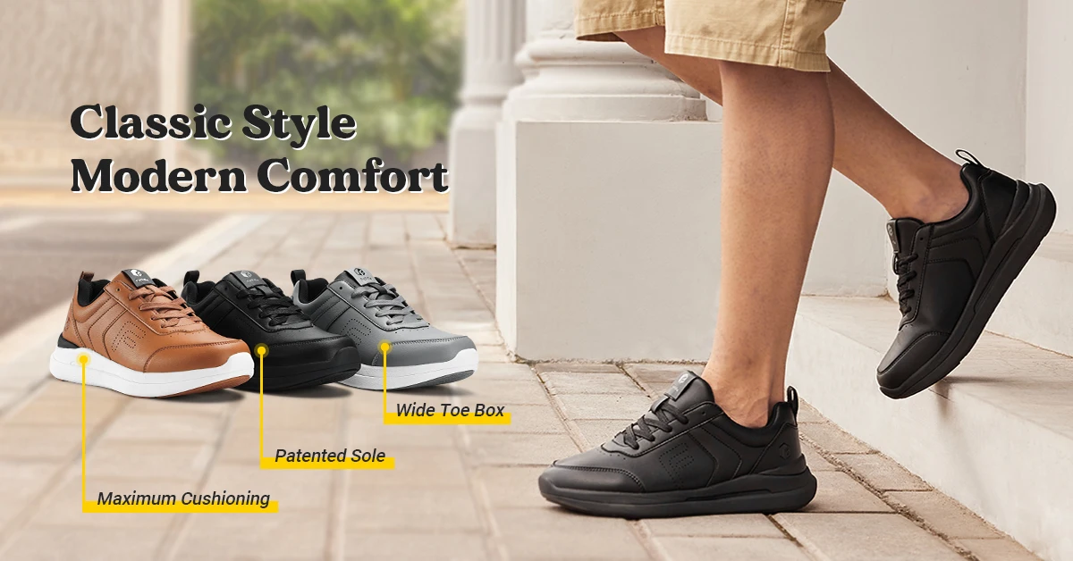 FitVille Herren-Freizeitschuhe aus Leder, breite Wanderschuhe, leicht, für geschwollene Füße, lindert Fußschmerzen – Detail 1