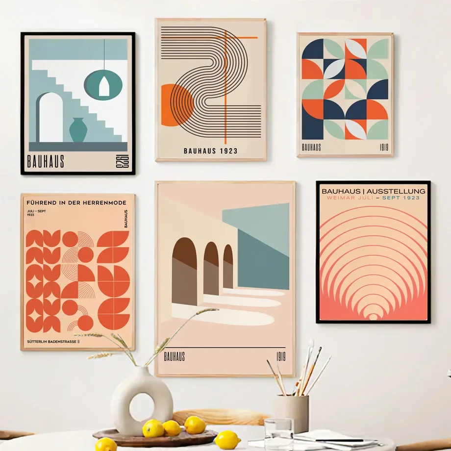 

Bauhaus Expo Canvas Wall Art - Architectural Geometric Abstract Prints Home Decor for Living Room