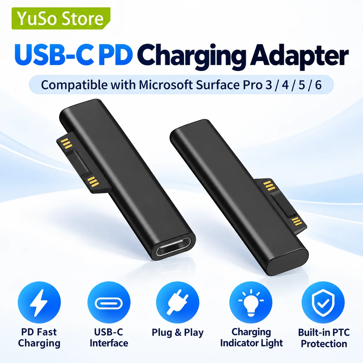 USB-C Female PD Fast Charging Adapter for Microsoft Surface Pro 3 4 5 6 Surface Book 1 2 3 15V 3A Type C Converter