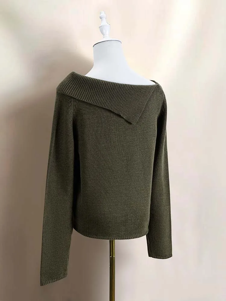 Women's Lapel Leisure Age-Reducing Joker One-Shoulder Long-Sleeved Wool Top Is Loose, Casual, Elegant, Fashionable And Joker
