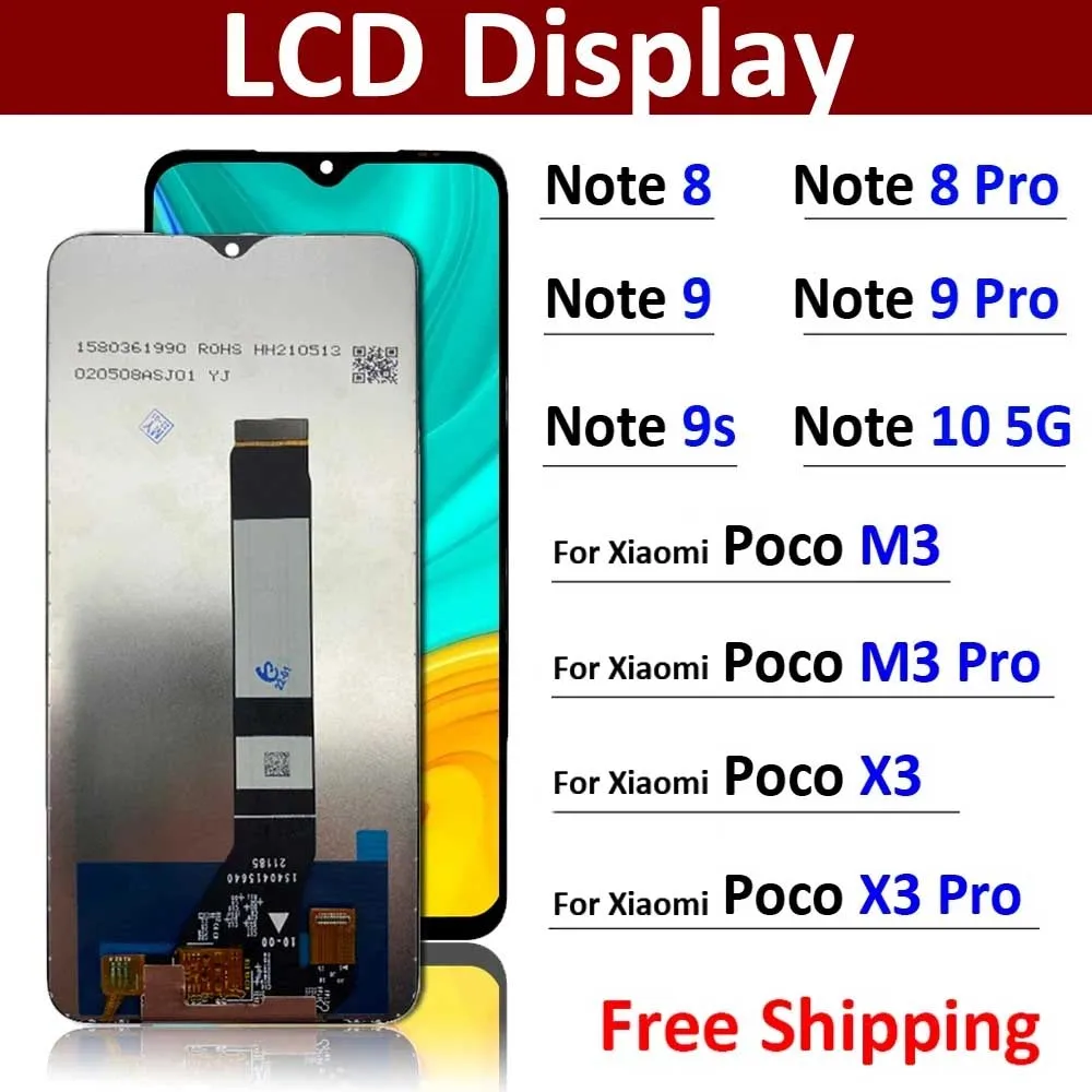 LCD Display Touch Screen Replacement Digitizer Assembly For Xiaomi Redmi Note 7 8 9 9S 10 5G 9T / Poco M3 X3 Pro