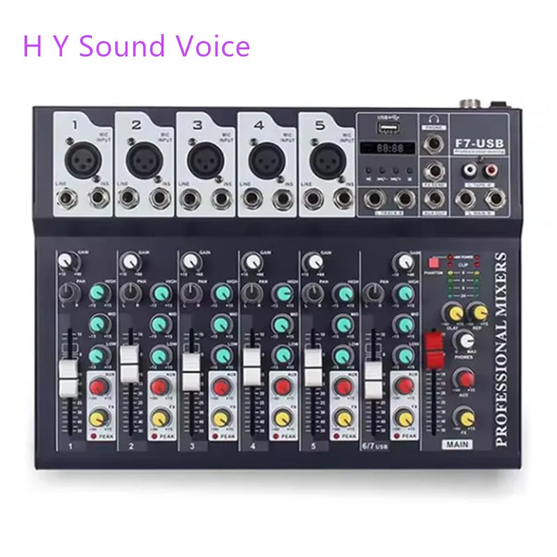 

Professional 6 Channels Audio Mixer Console Portable DJ Sound Mixing Audio Mixer with effects Audio Stage Karoke Systerm F7-USB