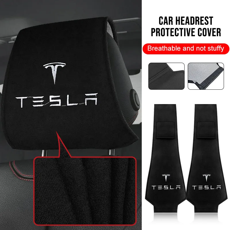 

1/2Pc Car Headrest Cover Seat Head Pillow Neck Headrest Cover for Tesla Model 3 Model X S Y 2016-2023 Decals Center Hub Cap