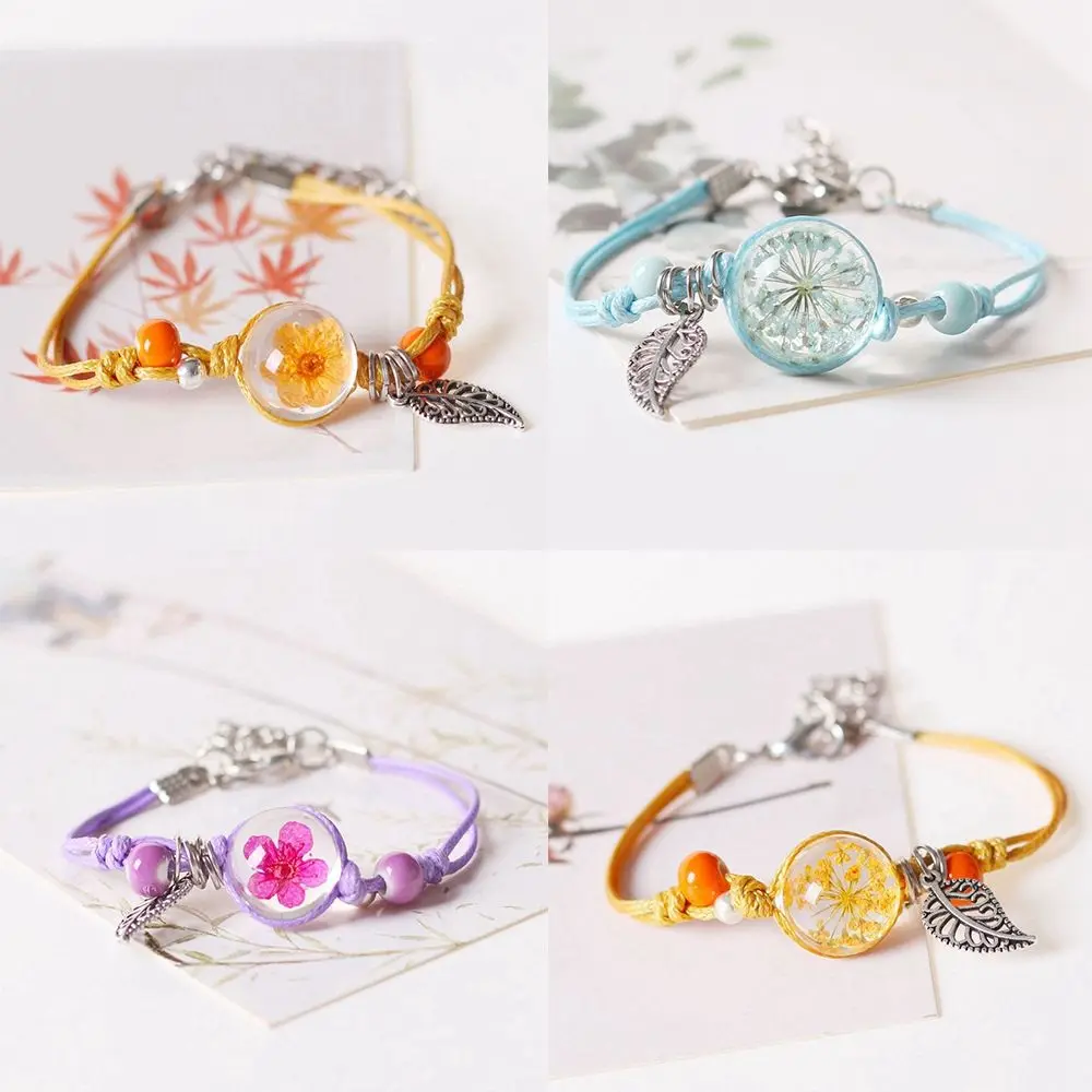 Korean Style Bracelets Grass Ball Weave Herbarium Braided Rope Bracelets Gypsophil Female Hand Chain Dried Flower Bracelet